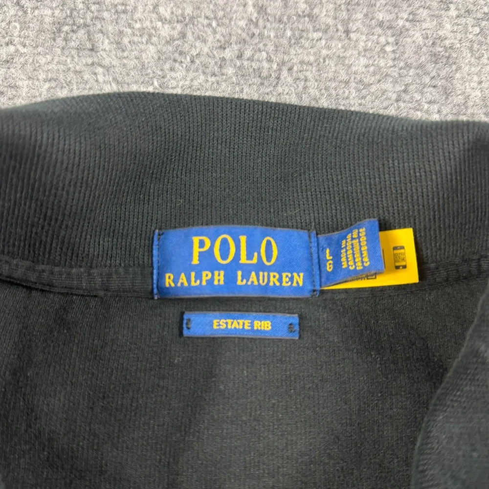 Polo Ralph Lauren Quarter Zip Pullover Mens Large Black Estate Rib Blue Pony